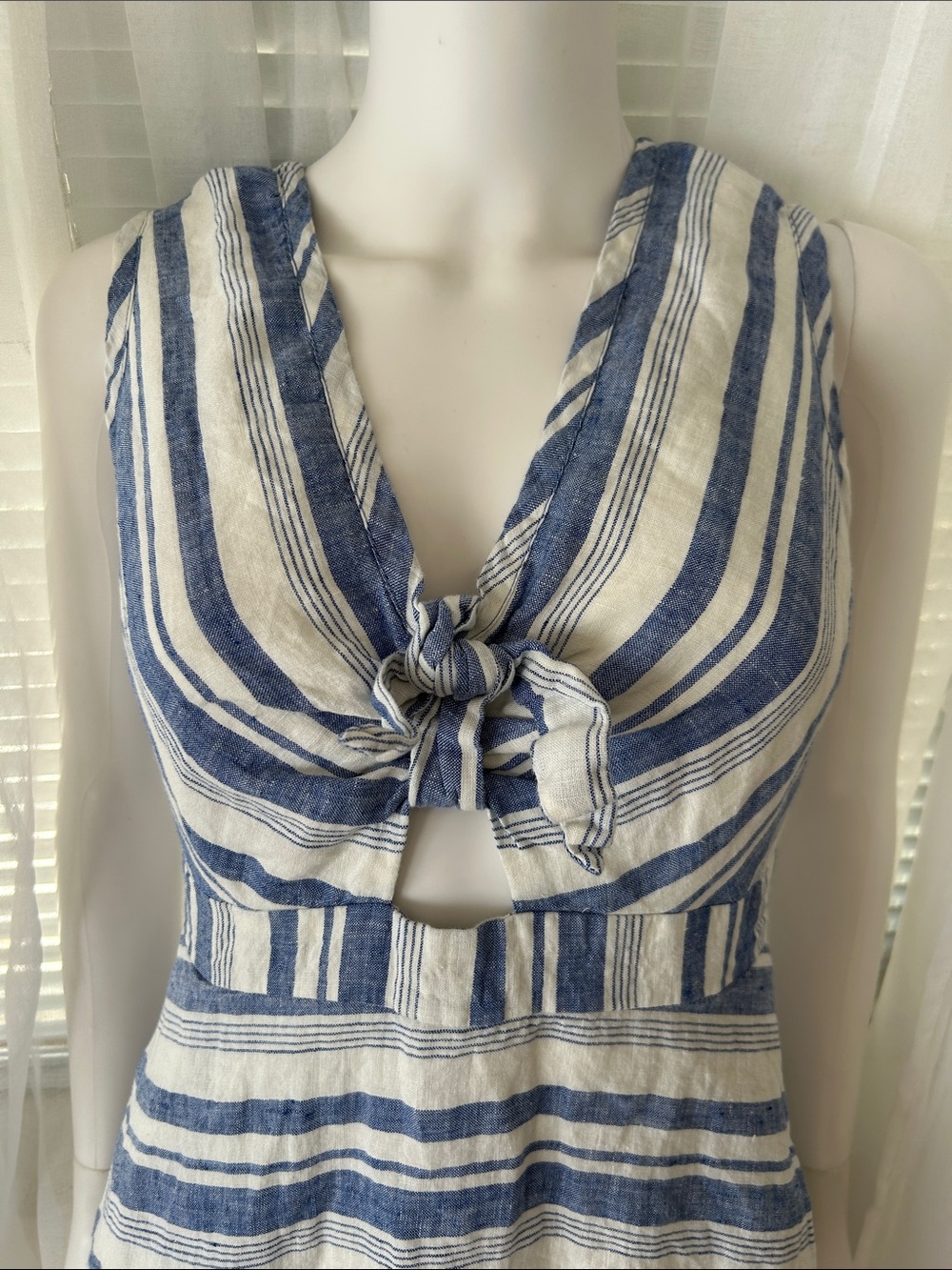 Maeve Blue and Cream Striped Tie-Front Midi Dress - Picture 3 of 16